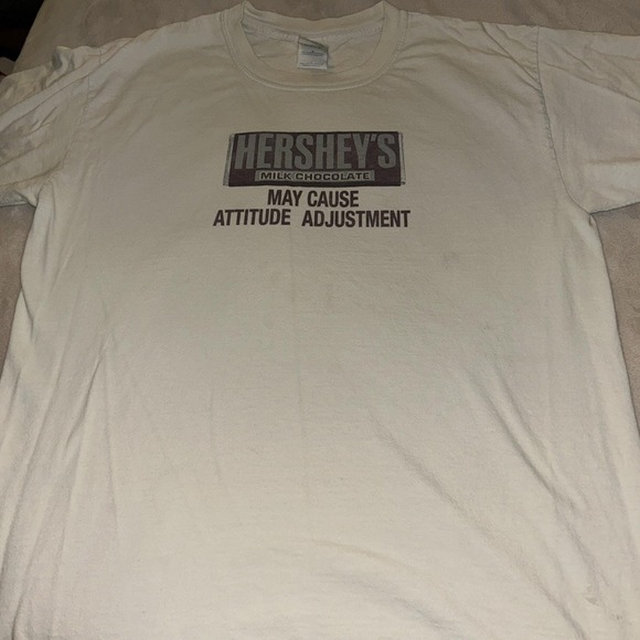 Gildan Other - VINTAGE Hersheys Shirt Mens Large White Brown May Cause Attitude Adjustment